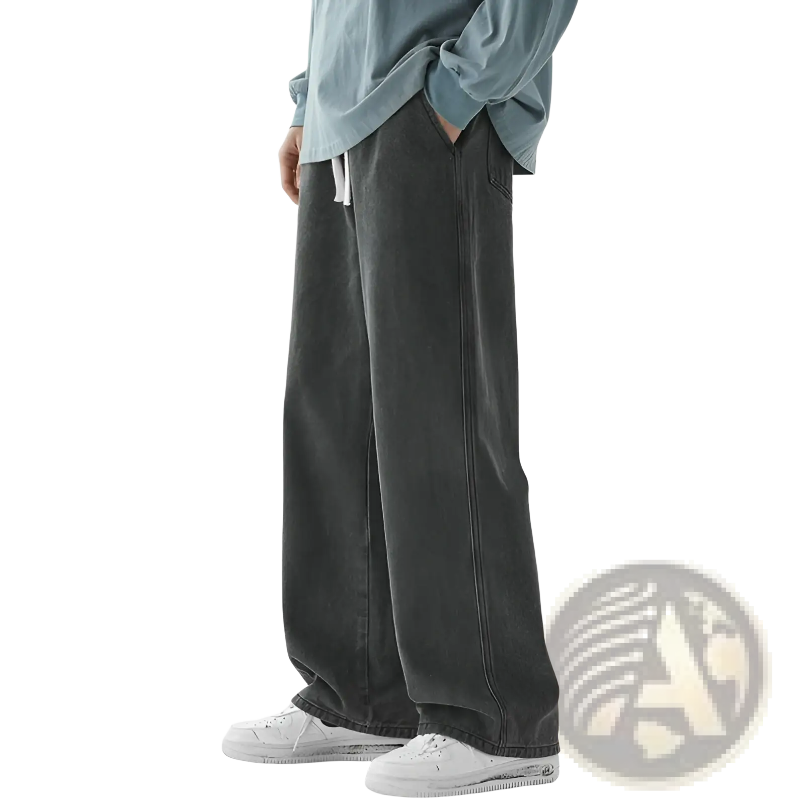 Men's Drawstring Wide Leg Denim Jeans