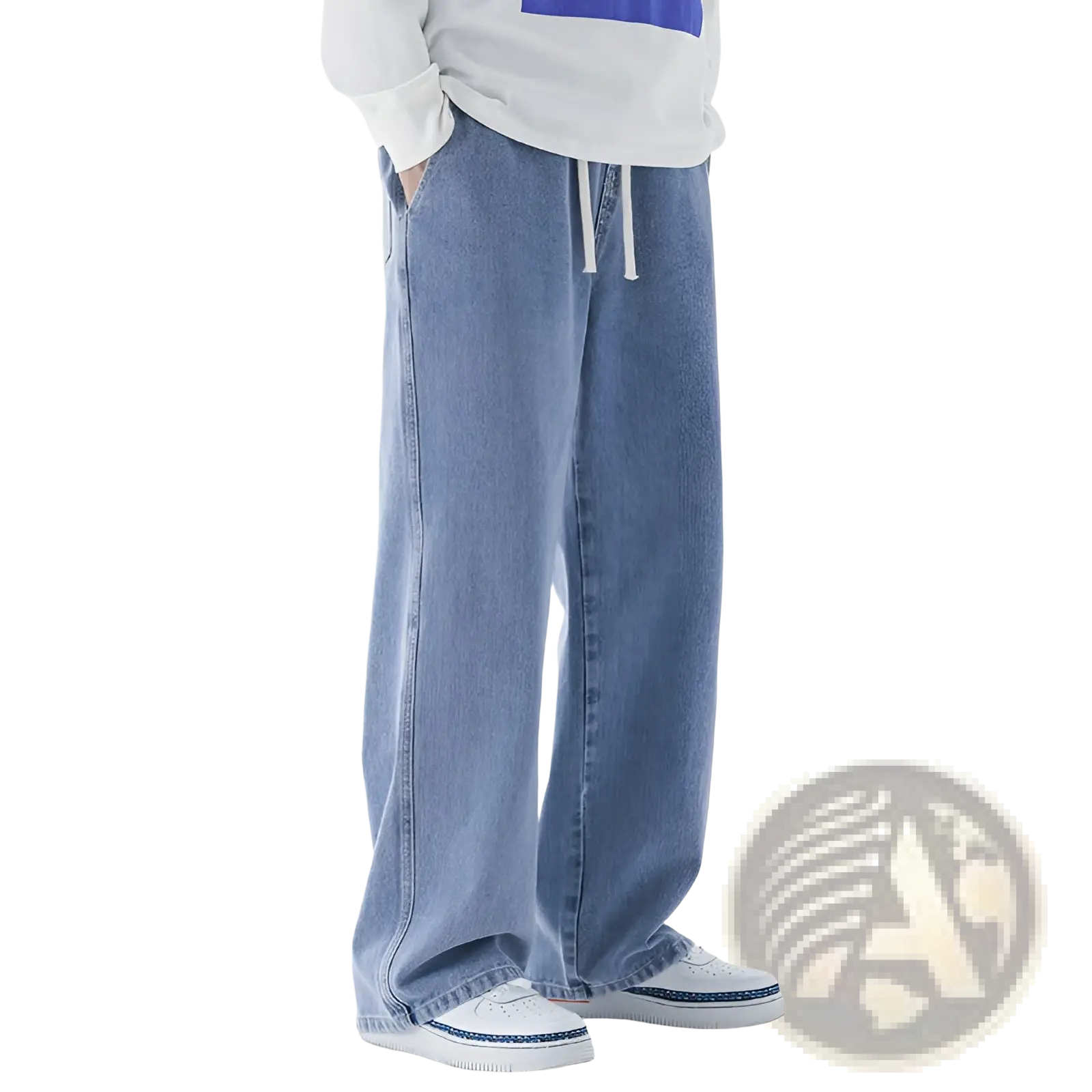 Men's Drawstring Wide Leg Denim Jeans