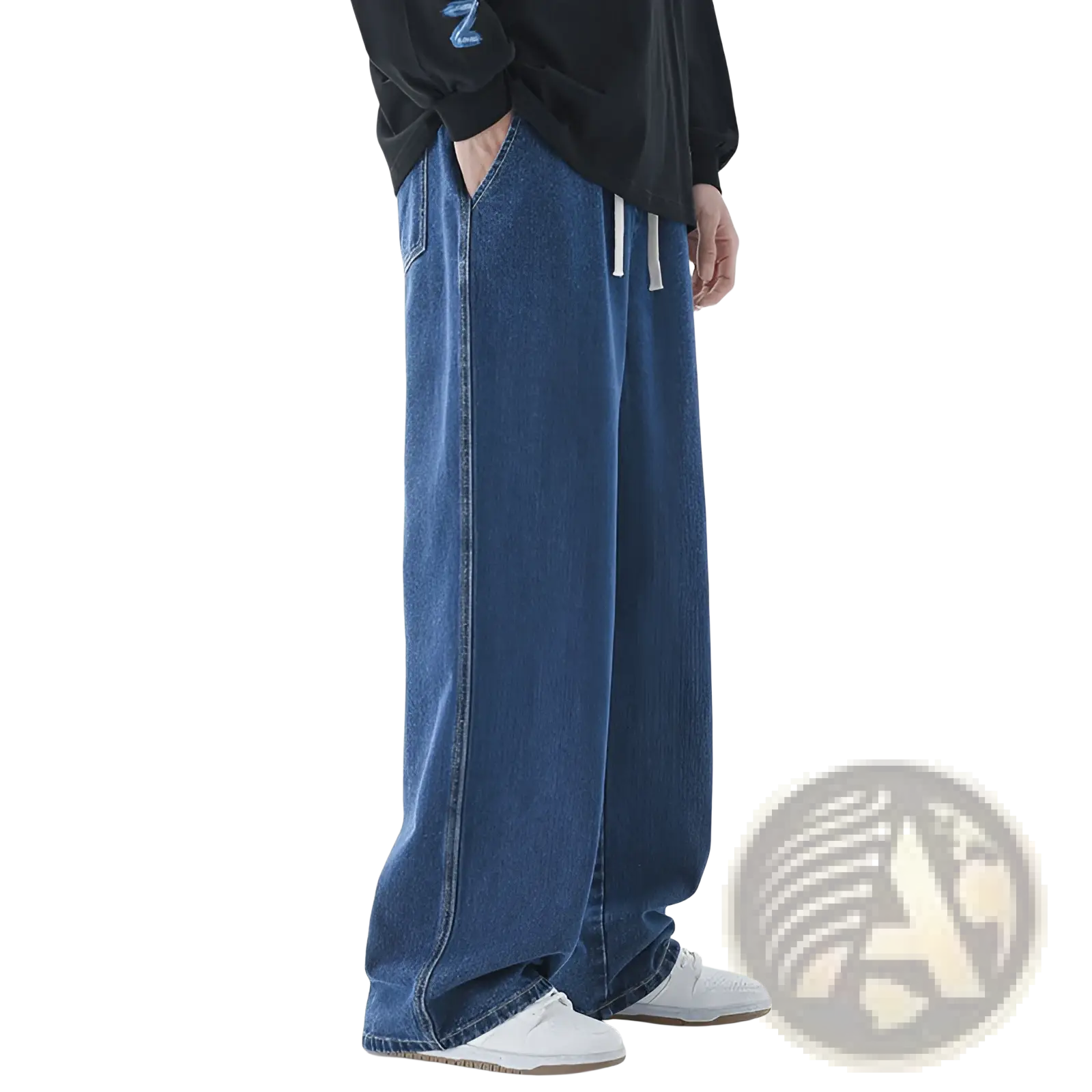 Men's Drawstring Wide Leg Denim Jeans